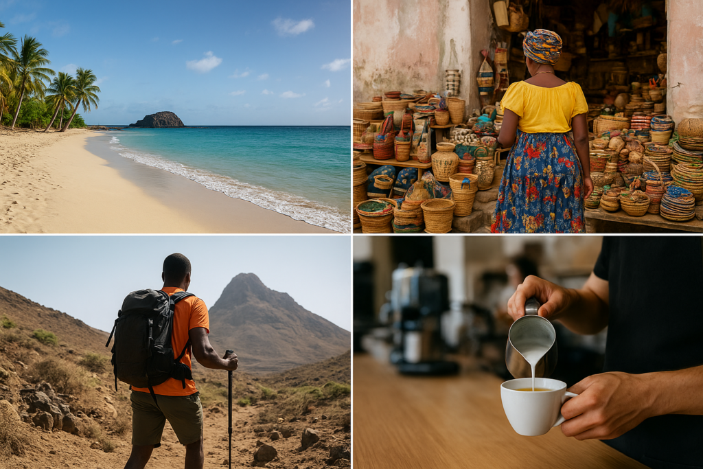 High-quality collage of Cape Verde experiences: beaches, culture, adventure showcasing best experiences Cape Verde
