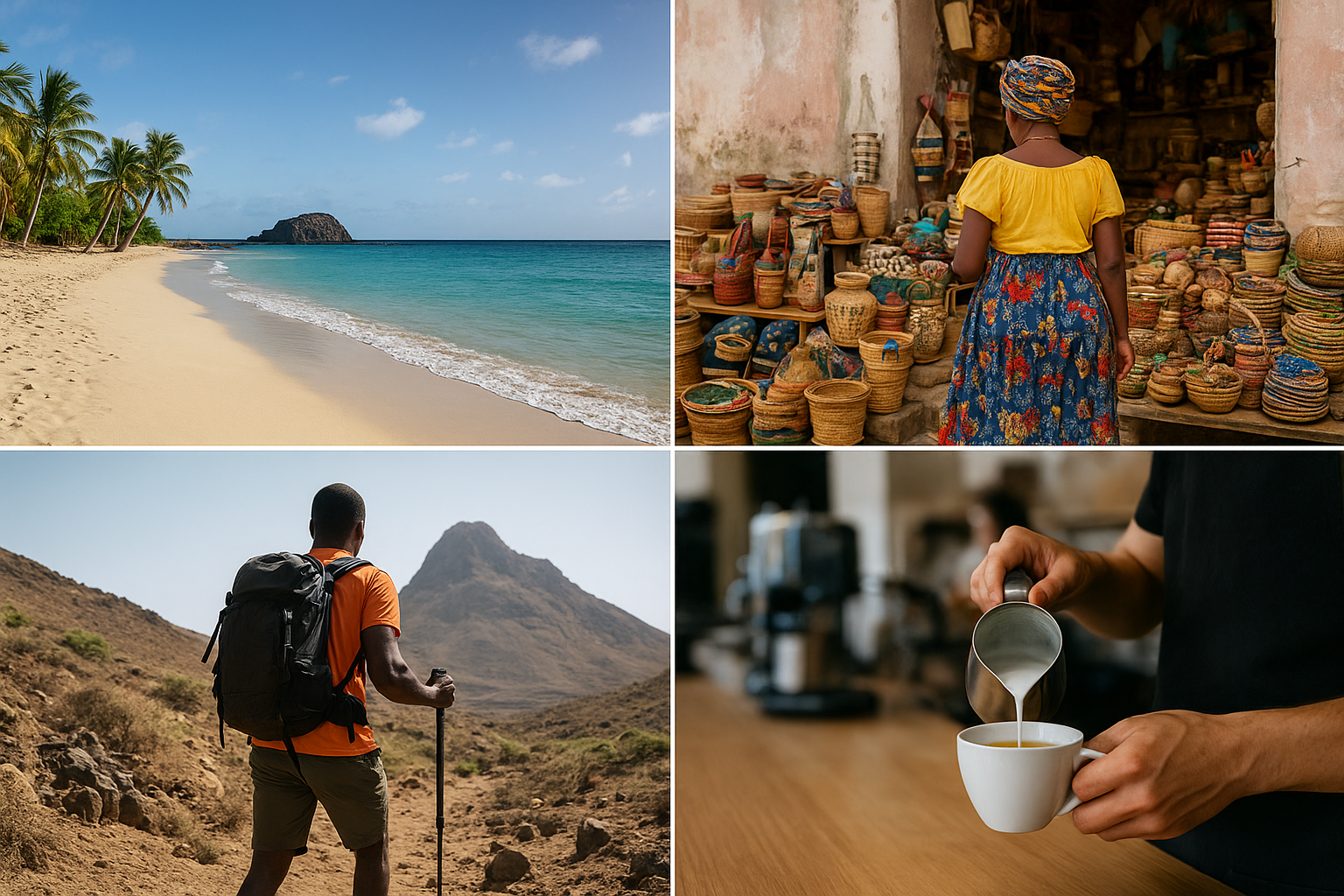 High-quality collage of Cape Verde experiences: beaches, culture, adventure showcasing best experiences Cape Verde