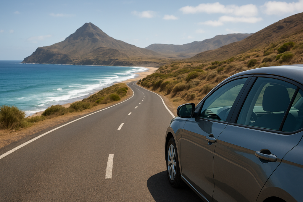 Car rental Cape Verde road trip scenery with coastline and mountains