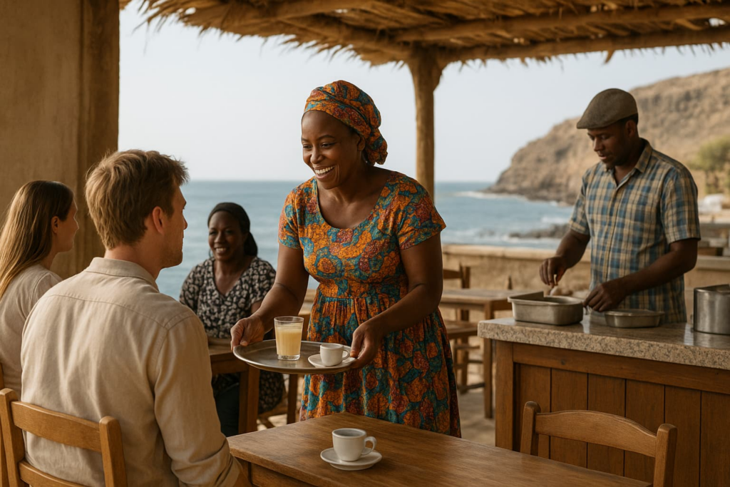 Scenic view of local communities engaging with visitors in Cape Verde, highlighting local tourism Cape Verde